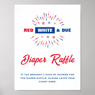 Red White und Due Baby Dusche Windeln Raffle Schil Poster
