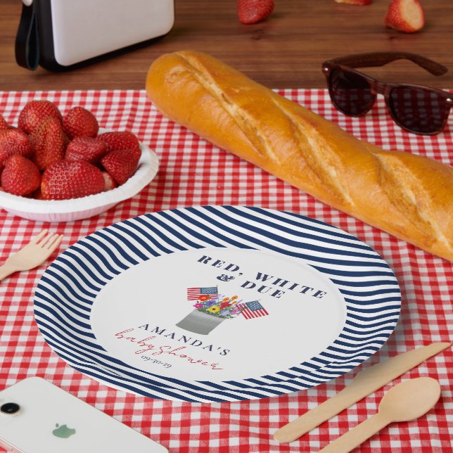 Red White und Due Patriotic Baby Dusche Pappteller (Picknick)