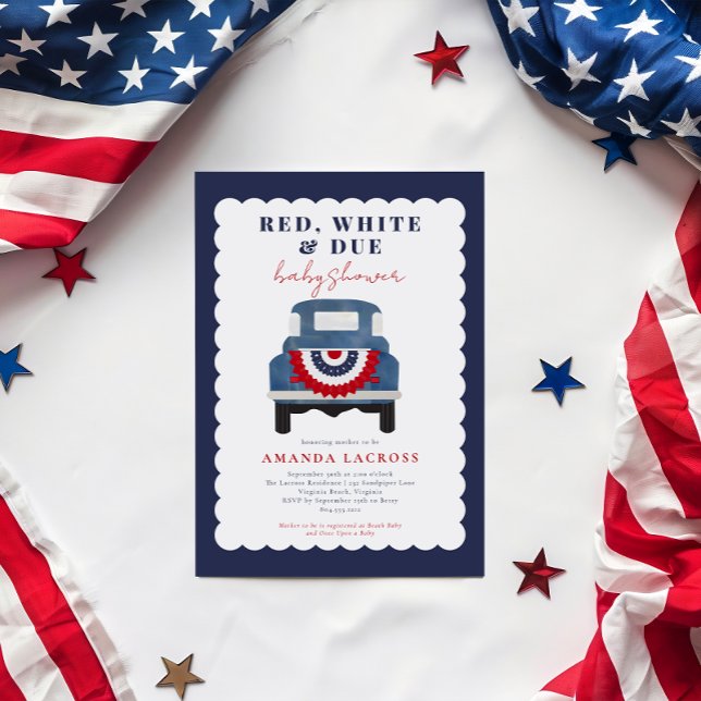 Red White und Due Patriotic Baby Dusche Postkarte (Red, White and Due Baby Shower Invitation Postcard)