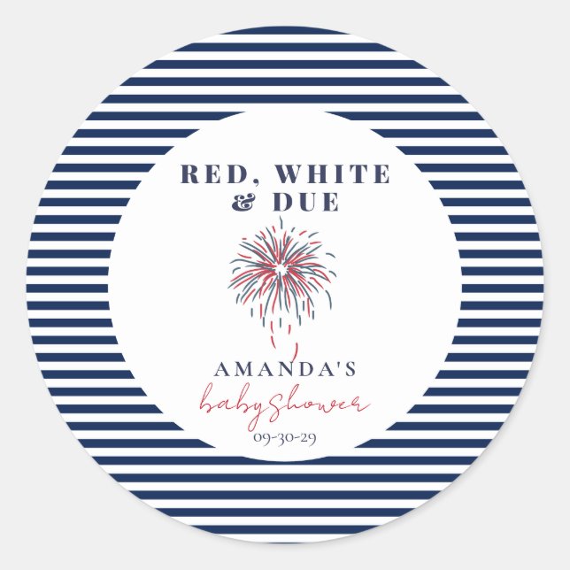 Red White und Due Patriotic Baby Dusche Runder Aufkleber (Vorderseite)