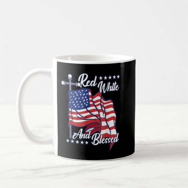 Red White und gesegnete USA Flag Christlich Jesus  Kaffeetasse (Links)