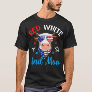 Red White und Moo 4. Juli Kuh Flag Bauer Pat T-Shirt