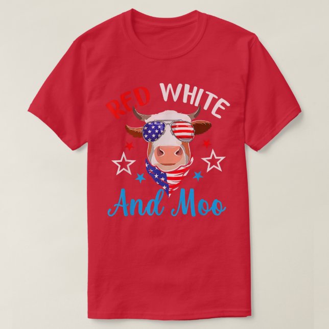 Red White und Moo 4. Juli Kuh USA Flag Bauer T-Shirt (Design vorne)