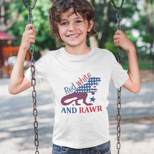 Red White und Rawr 4. Juli Dinosaurier Kid T-Shirt (Von Creator hochgeladen)