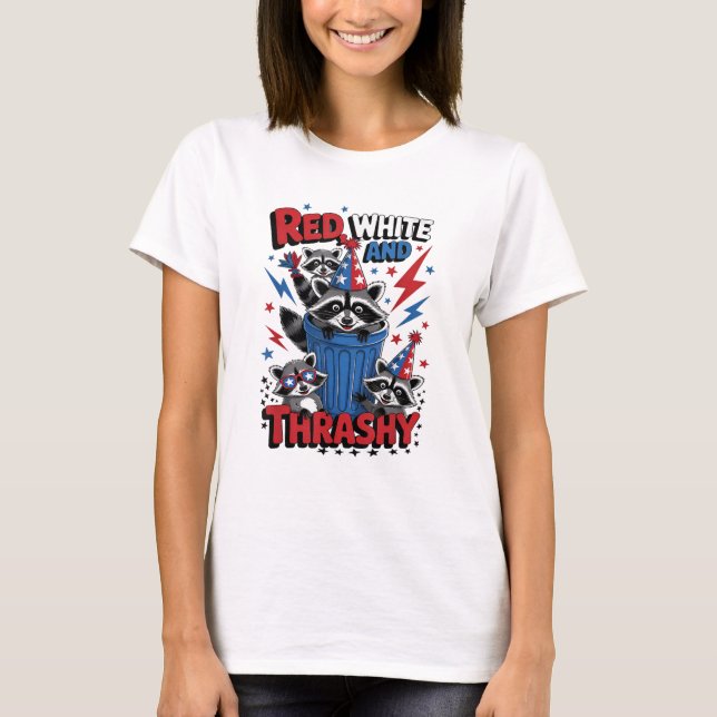 Red White und Thrashy Funny Patriotic Raccoon T-Shirt (Vorderseite)