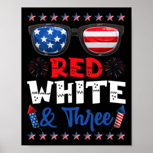 Red White und Three 3. Geburtstag US-amerikanische Poster