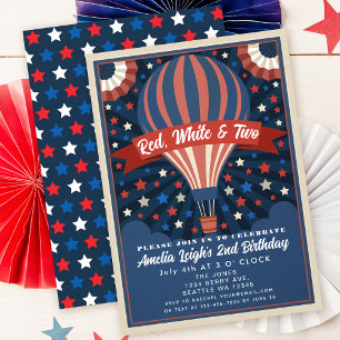 Red White und Two Balloon 4. Juli Kindergeburtstag Einladung