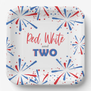 Red White und Two Birthday Firework Teller
