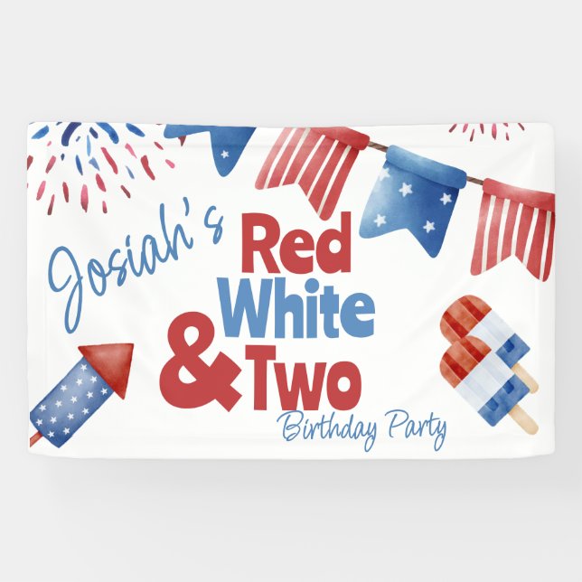 Red White und Two Birthday Party Banner (Horizontal)