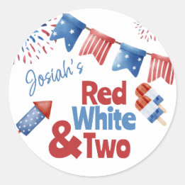 Red White und Two Birthday Party Runder Aufkleber