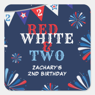 Red White und ZWEI 2. Geburtstag Quadratischer Aufkleber