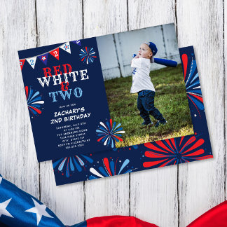 Red White und ZWEI Fotos zum 2. Geburtstag Einladung