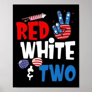 Red White und zwei Geburtstag 4. Juli American 2n Poster