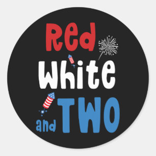 Red White und zwei Geburtstag 4. Juli American 2n Runder Aufkleber