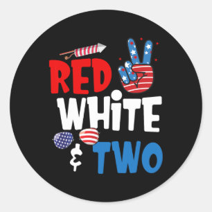 Red White und zwei Geburtstag 4. Juli American 2n Runder Aufkleber
