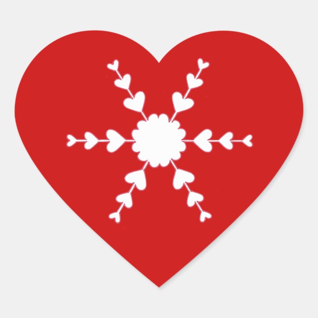 Red White Valentine Heart Snowflake Stickers (Vorderseite)