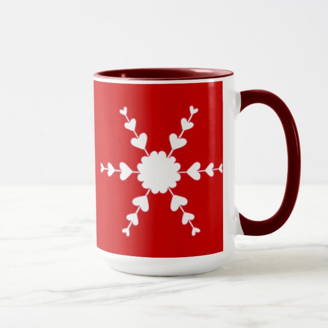 Red White Valentine Heart Snowflake Tasse (Rechts)