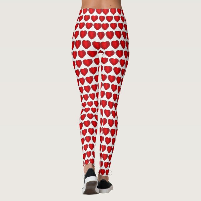 Red White Valentine's Day Candy Heart Liebe Muster Leggings (Rückseite)
