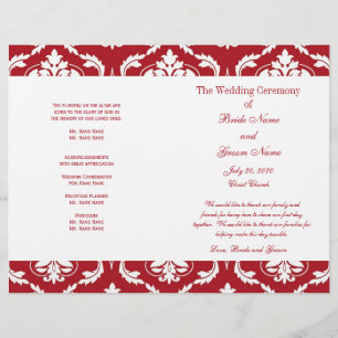 Red White Vintag Damask Hochzeitsprogramm