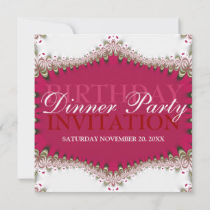 Red+White Vintag Lace Birthday Dinner Party Einladung