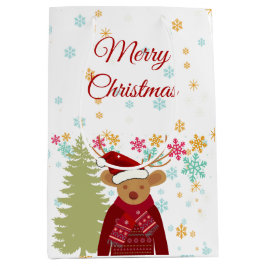 Red White Vintag Niedliche Hirsche Frohe Weihnacht Mittlere Geschenktüte