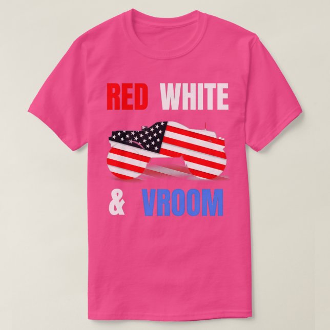 Red White Vroom Monster Lover American Flag T-Shirt (Design vorne)