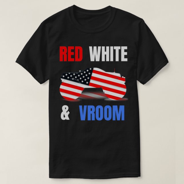 Red White Vroom Monster Lover American Flag T-Shirt (Design vorne)