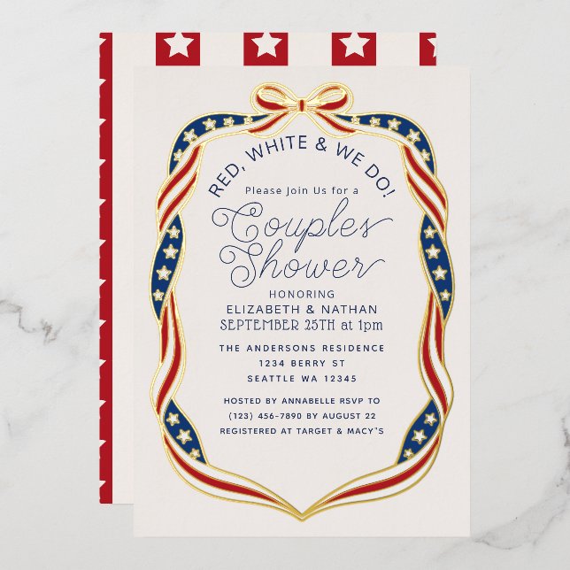 Red White & We Do Ribbon Wedding Couples Shower Folieneinladung (Vorderseite/Rückseite)
