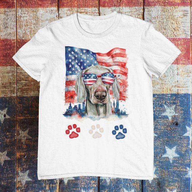 Red White Weimaraner Dog American 4. Juli T-Shirt (Von Creator hochgeladen)