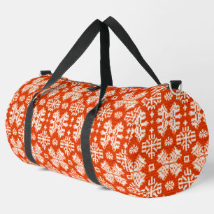 Red White Winter Snowflake Muster Duffle Bag