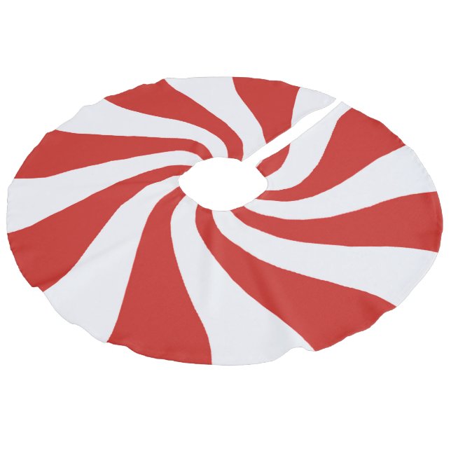 Red White Wirbel Weihnachtsbaumrock Leinenimitat Weihnachtsbaumdecke (Schrägansicht)