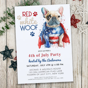 Red White Woof Patriotic French Bulldog 4. Juli Einladung