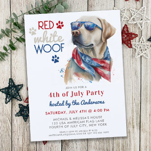 Red White Woof Patriotic Labrador Hund 4. Juli Einladungspostkarte