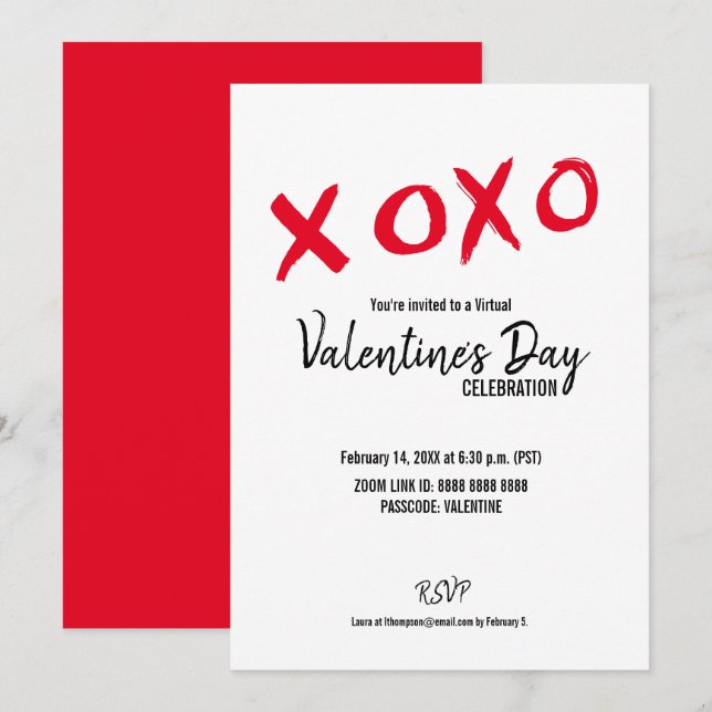 Red White XOXO Virtual Valentine Day Party Einladung (Vorne/Hinten)