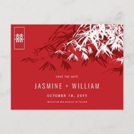 Red White Zen Bamboo Chinesische Hochzeit retten d Ankündigungspostkarte