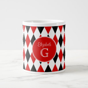 Red Whk Harlequin Round Red Monogram #2 Jumbo-Tasse