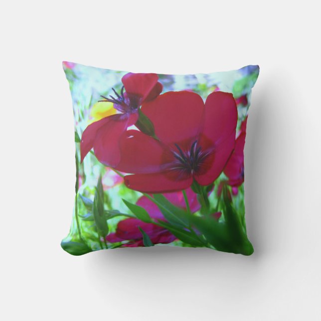 Red Wild Blume Outdoor Accent Pillow Kissen (Vorderseite)