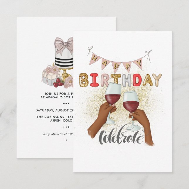 Red Wine African American Girl Birthday Einladung (Vorne/Hinten)