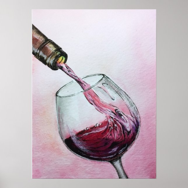 Red Wine Art Poster Aquarellbilder Küche (Vorne)