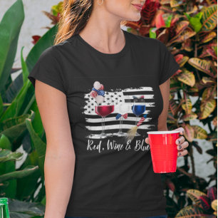 Red Wine Blue 4. Juli Independence Day Flag T-Shirt