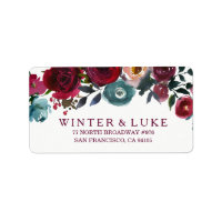 Red Wine Burgundy Floral Wedding Address Label