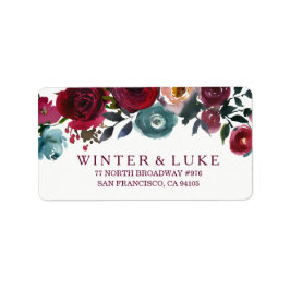 Red Wine Burgundy Floral Wedding Address Label Adressaufkleber