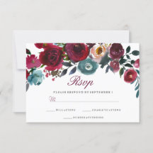 Red Wine Burgundy Floral Wedding RSVP