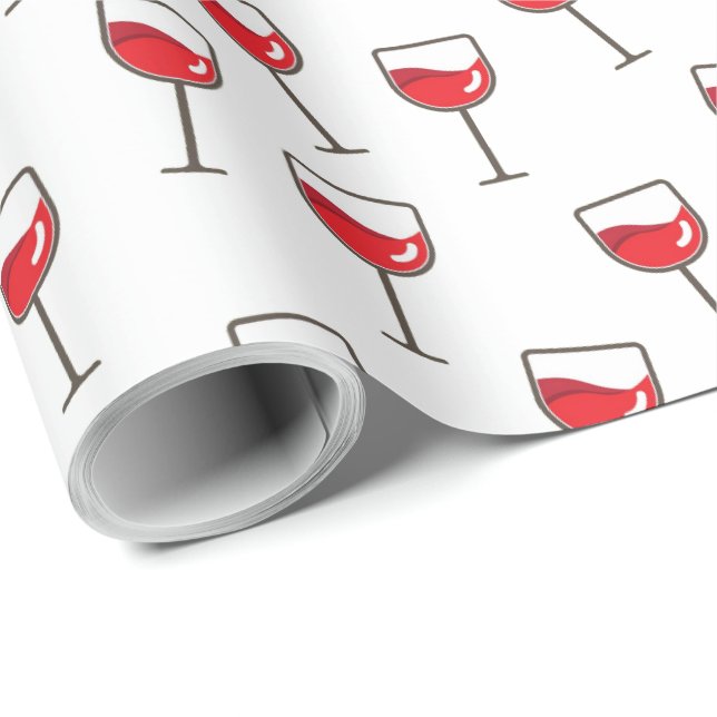 Red Wine Glasses Muster auf Weiß Geschenkpapier (Rolleneckpunkt)