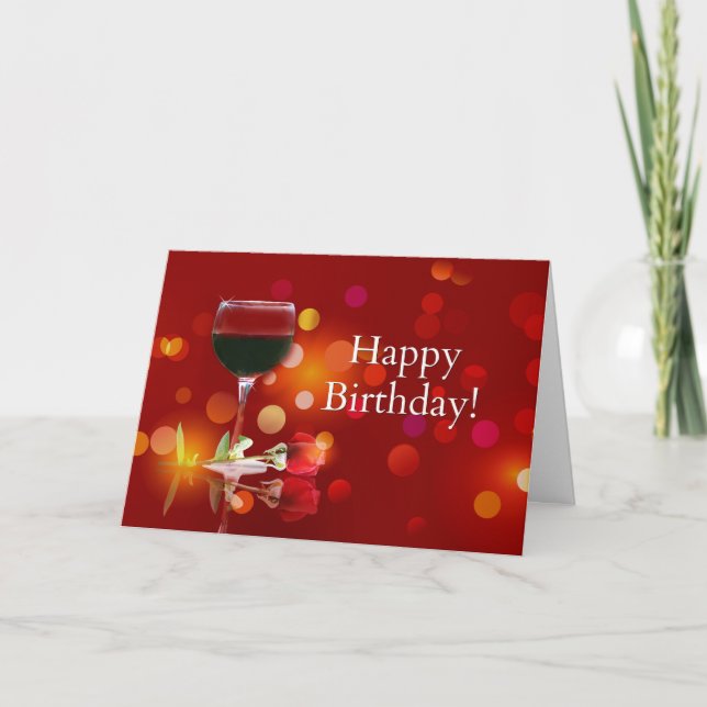 Red Wine Happy Birthday Card Karte (Vorderseite)
