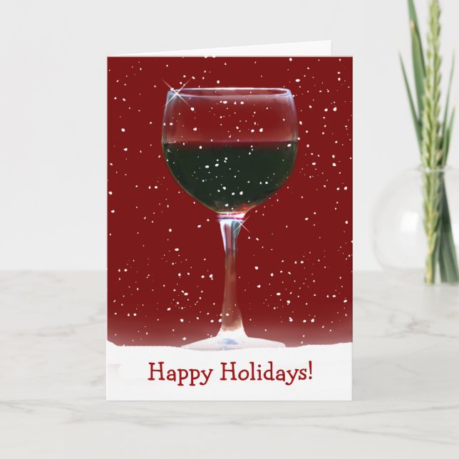Red Wine Happy Holidays Card Feiertagskarte (Vorderseite)