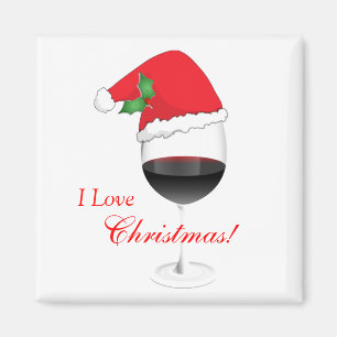 Red Wine Holly Weihnachtsmannmütze I Liebe Weihnac Magnet