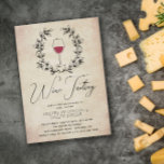 Red Wine Laurel Wreath Vintage Wine Degustation Pa Einladung<br><div class="desc">Weinprobe Party Einladung gedruckt mit einem Imitat,  das alt aussieht,  mit einer handgezeichnet Abbildung eines Rotglases,  umgeben von einem Lorbeerkranz.</div>