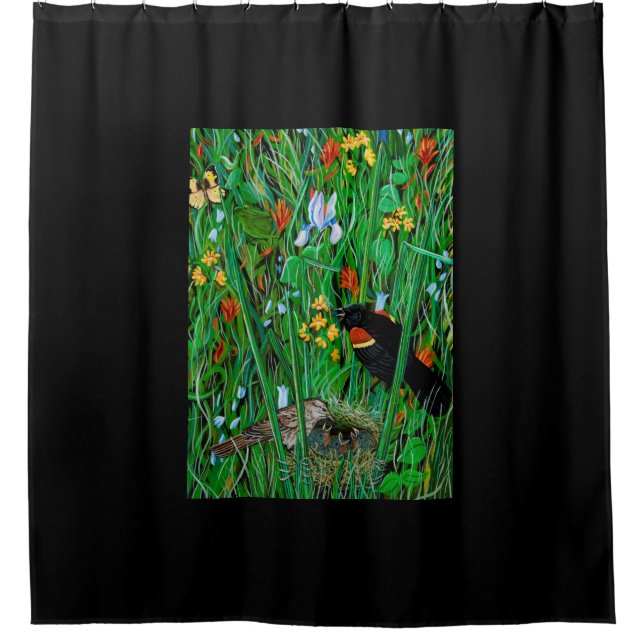 Red Wing Blackbird Black Showvorhang Duschvorhang (Vorderseite)