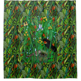 "Red Wing Blackbird & Dragonfly" Duschvorhang